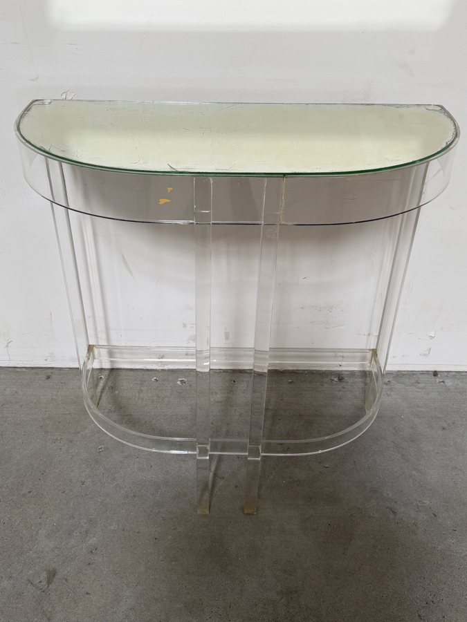 Antique Art Deco Lucite Demilune Mirror Top Console Table 30W X 13D X 30.5H [Photo 6]