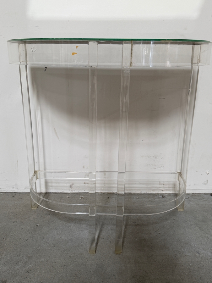 Antique Art Deco Lucite Demilune Mirror Top Console Table 30W X 13D X 30.5H [Photo 5]