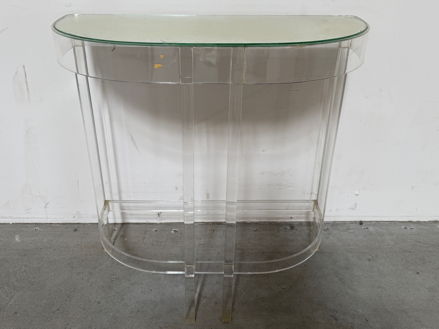 Antique Art Deco Lucite Demilune Mirror Top Console Table 30W X 13D X 30.5H [Photo 3]