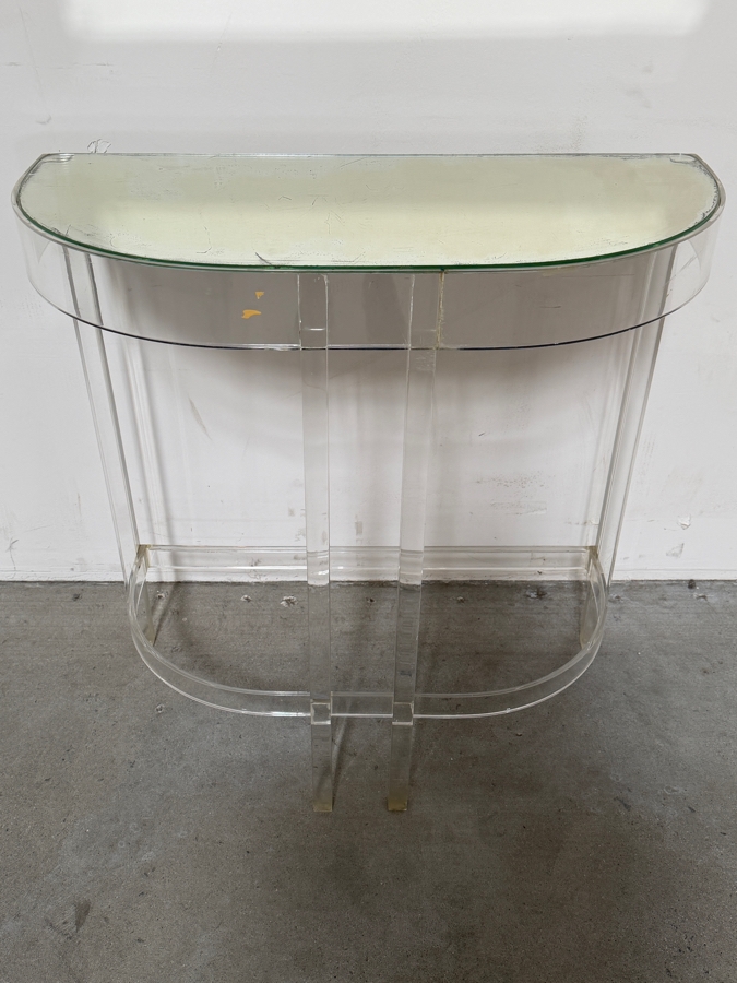 Antique Art Deco Lucite Demilune Mirror Top Console Table 30W X 13D X 30.5H [Photo 7]