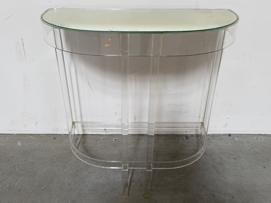 Antique Art Deco Lucite Demilune Mirror Top Console Table 30W X 13D X 30.5H [Photo 2]