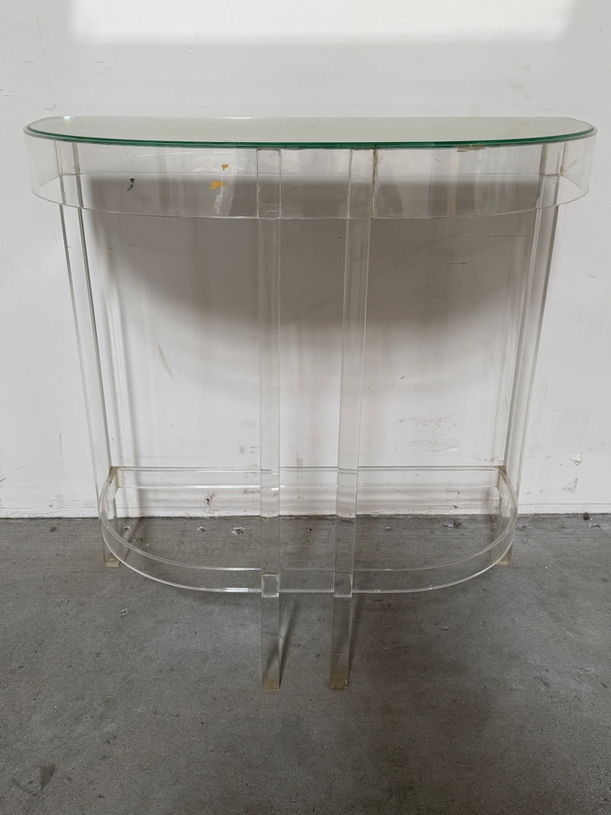 Antique Art Deco Lucite Demilune Mirror Top Console Table 30W X 13D X 30.5H [Photo 4]