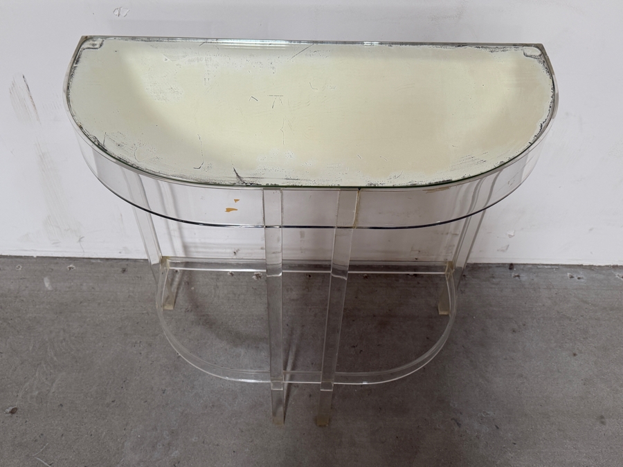 Antique Art Deco Lucite Demilune Mirror Top Console Table 30W X 13D X 30.5H [Photo 8]