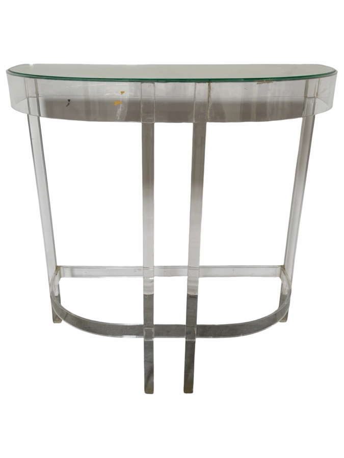 Antique Art Deco Lucite Demilune Mirror Top Console Table 30W X 13D X 30.5H