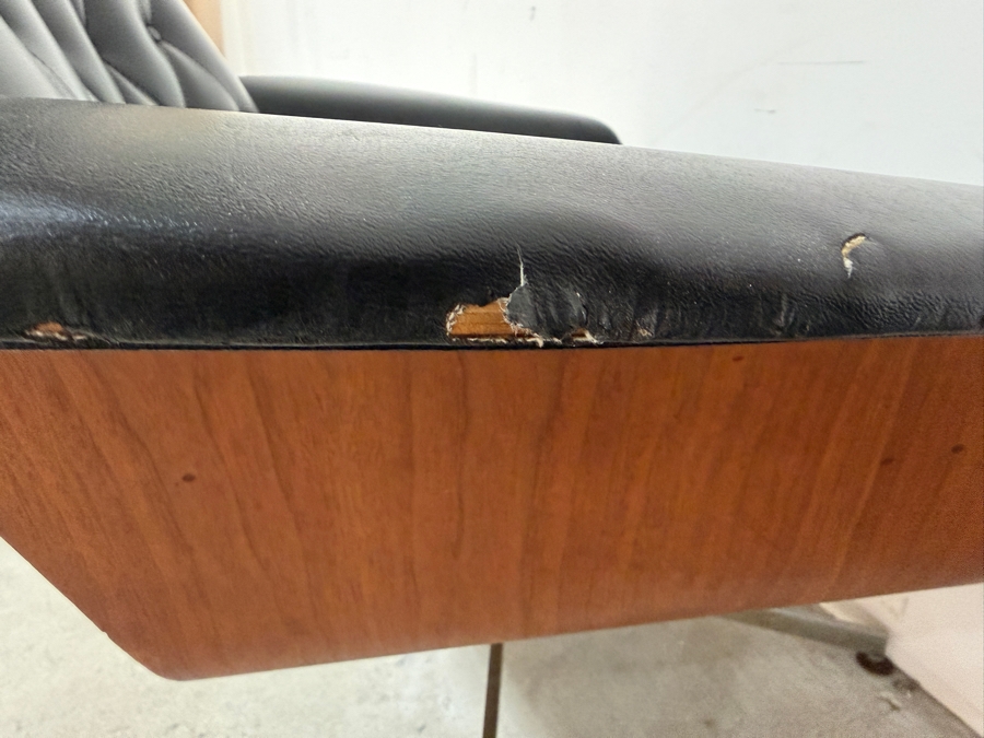 Vintage Mid-Century Modern George Mulhauser Mr. Chair Lounge Chair And Ottoman For Plycraft In Black Leatherette (See Photos For Several Small Tears) [Photo 6]