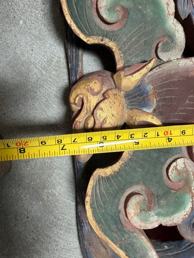 (3) Antique Japanese Hand Carved Wooden Polychrome Bat Carvings From A Japanese Temple 18.5' X 7.5'H X 2'D [Photo 8]