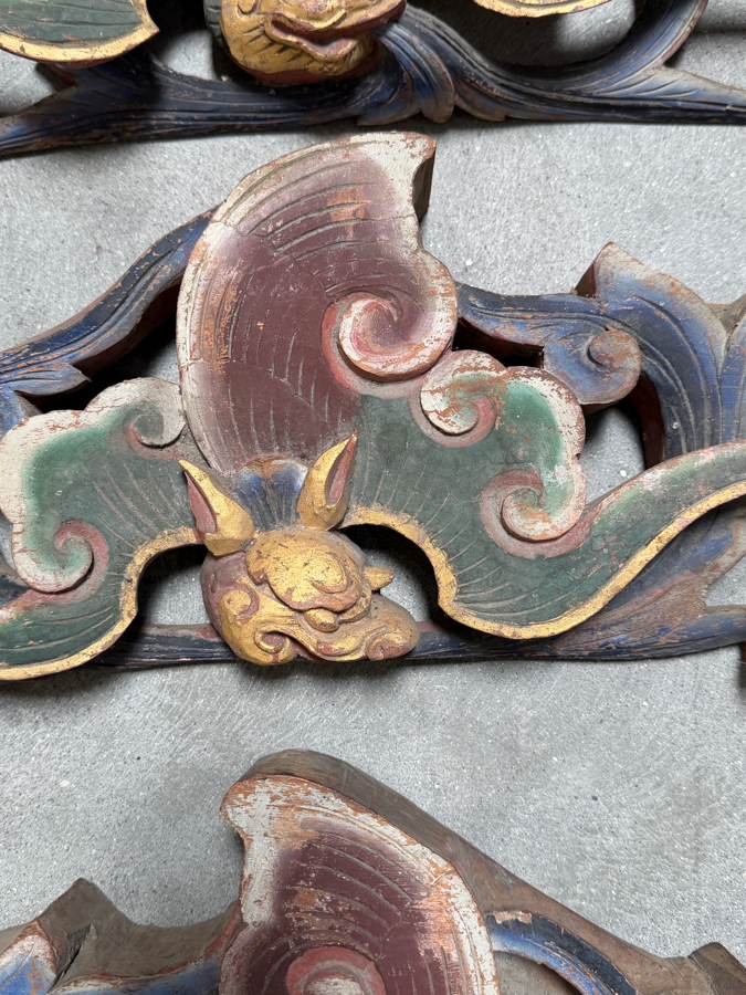 (3) Antique Japanese Hand Carved Wooden Polychrome Bat Carvings From A Japanese Temple 18.5' X 7.5'H X 2'D [Photo 3]