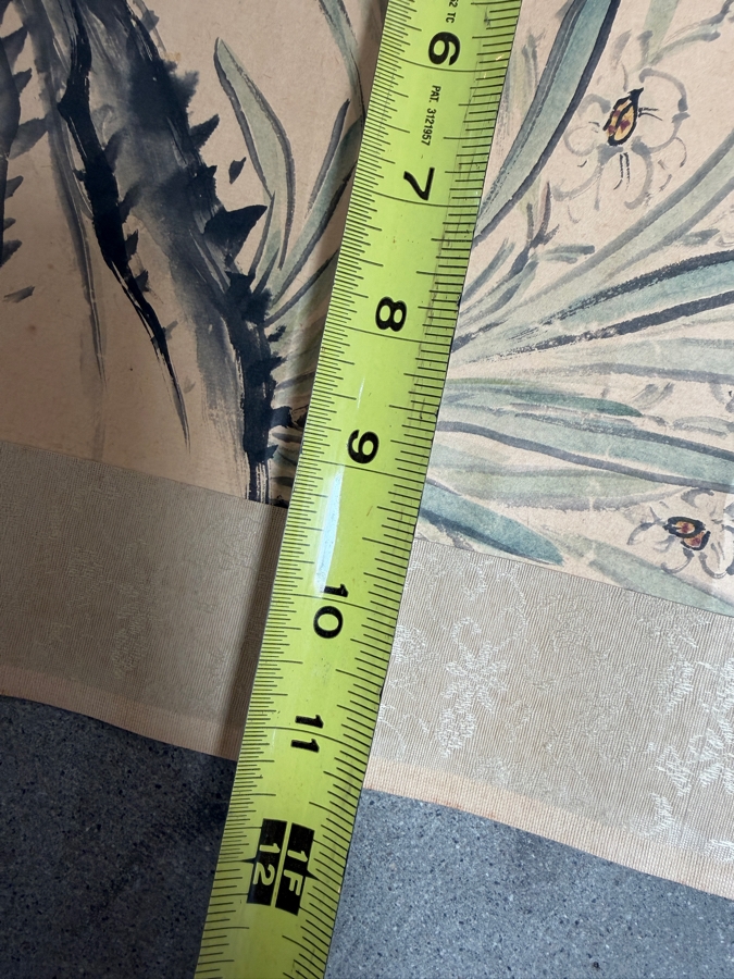 Vintage Japanese Hand Painted Hanging Scroll With Pine Tree And Orchid Design 9.5' X 37' [Photo 11]