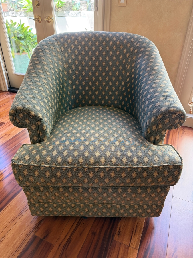 Just Added - Pair Of Thomasville Upholstered Swivel Barrel Chairs 32W X 35D X 33H
