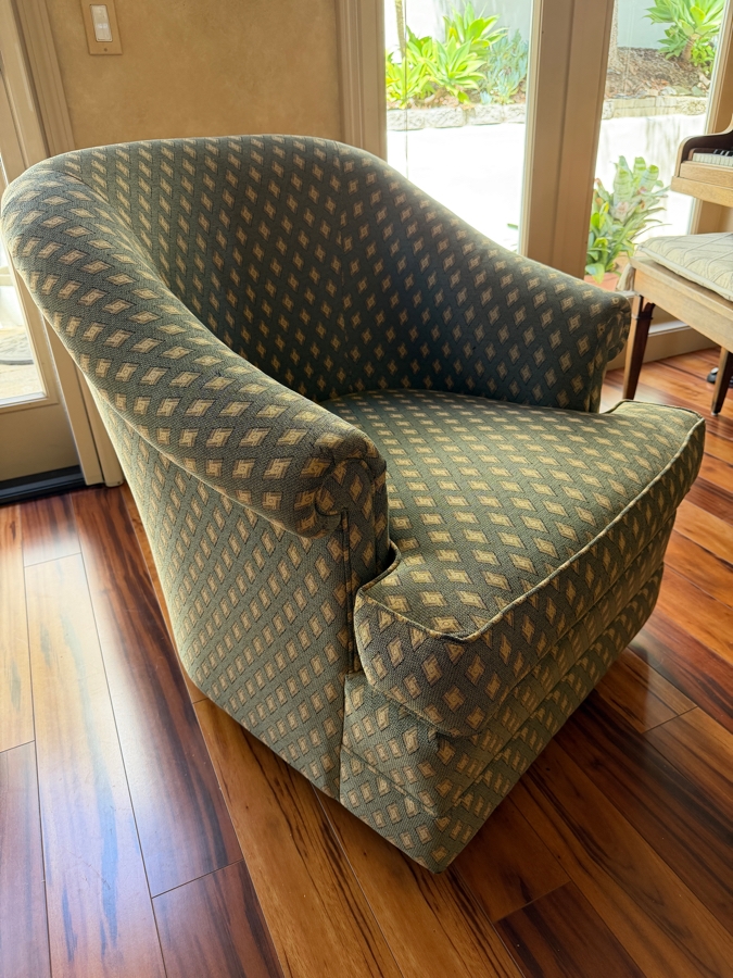 Just Added - Pair Of Thomasville Upholstered Swivel Barrel Chairs 32W X 35D X 33H
 [Photo 5]