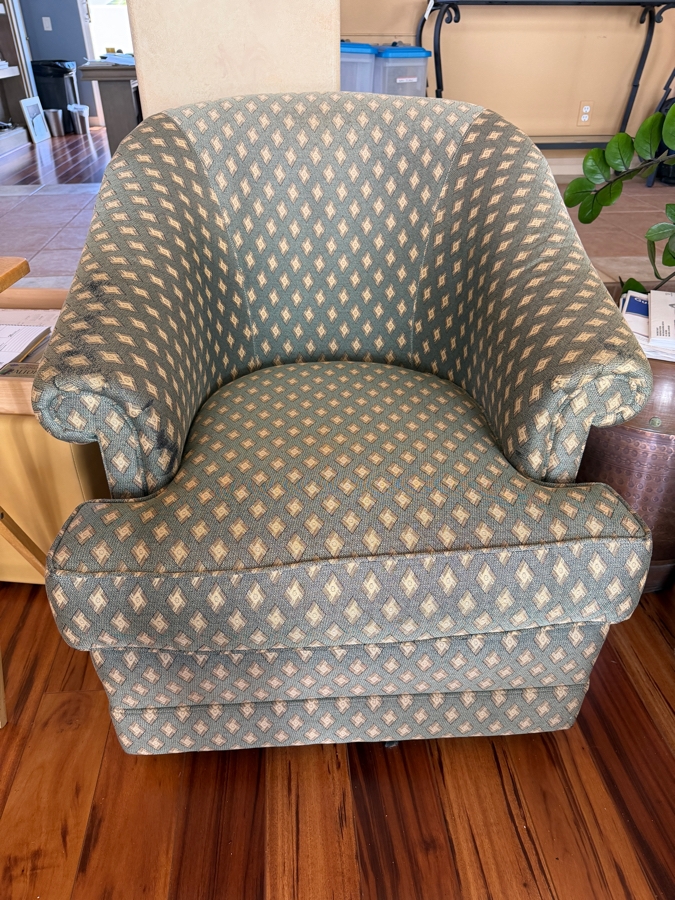 Just Added - Pair Of Thomasville Upholstered Swivel Barrel Chairs 32W X 35D X 33H
 [Photo 2]