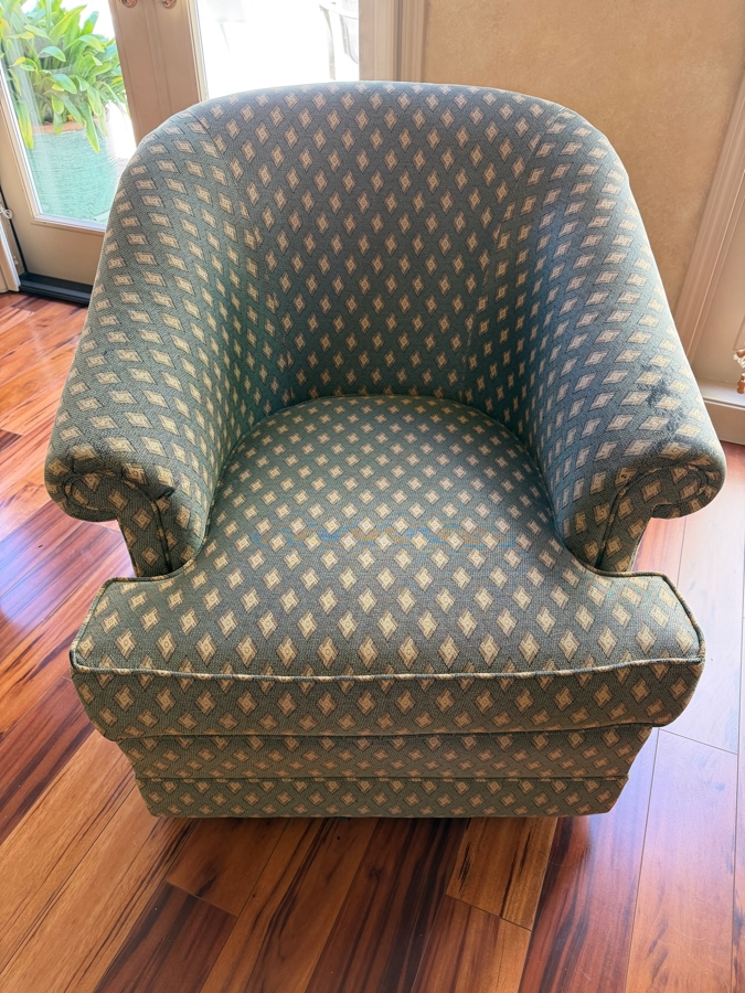 Just Added - Pair Of Thomasville Upholstered Swivel Barrel Chairs 32W X 35D X 33H
 [Photo 3]
