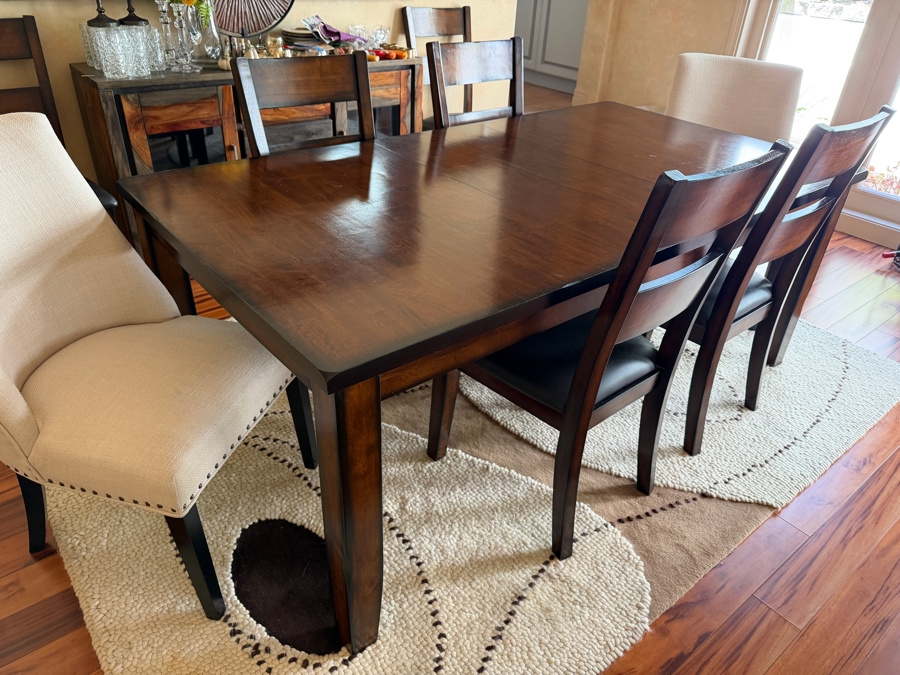 Just Added - Crown Mark Furniture Wooden Table 60' X 42' With Single 18' Leaf With 6 Dining Chairs (2 Chairs Shown Against Wall) And (2) Pier 1 Upholstered Chairs [Photo 4]