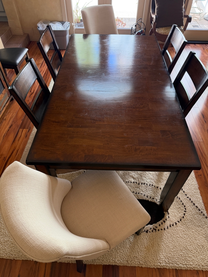 Just Added - Crown Mark Furniture Wooden Table 60' X 42' With Single 18' Leaf With 6 Dining Chairs (2 Chairs Shown Against Wall) And (2) Pier 1 Upholstered Chairs [Photo 5]