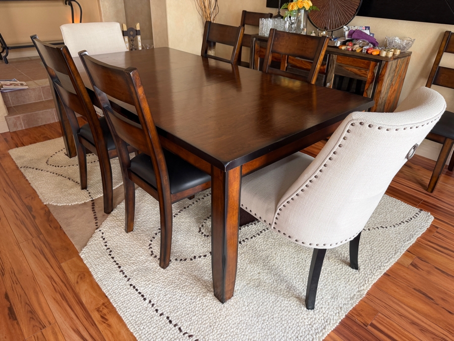 Just Added - Crown Mark Furniture Wooden Table 60' X 42' With Single 18' Leaf With 6 Dining Chairs (2 Chairs Shown Against Wall) And (2) Pier 1 Upholstered Chairs [Photo 8]