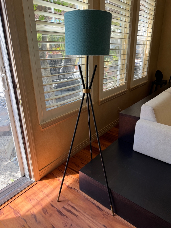 Just Added - Pair Of Black And Teal Tripod Floor Lamps 62'H [Photo 2]