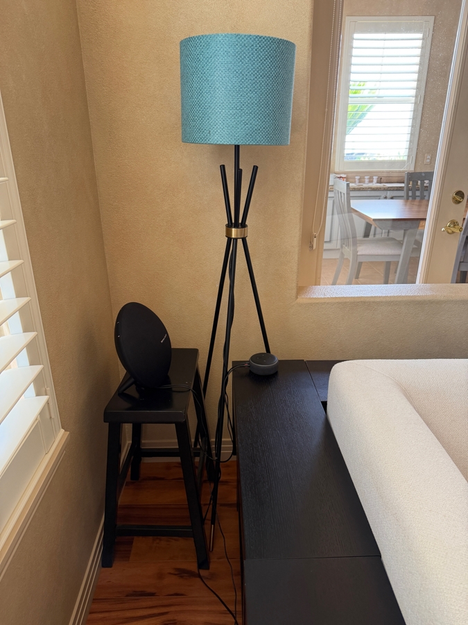 Just Added - Pair Of Black And Teal Tripod Floor Lamps 62'H [Photo 3]