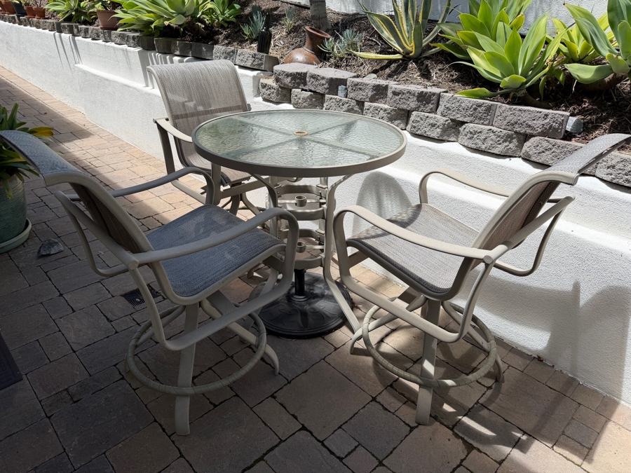 Just Added - Tropitone Furniture Bistro Set With Tropitone Table 36W X 37H And (3) Tropitone Swivel Chairs [Photo 4]