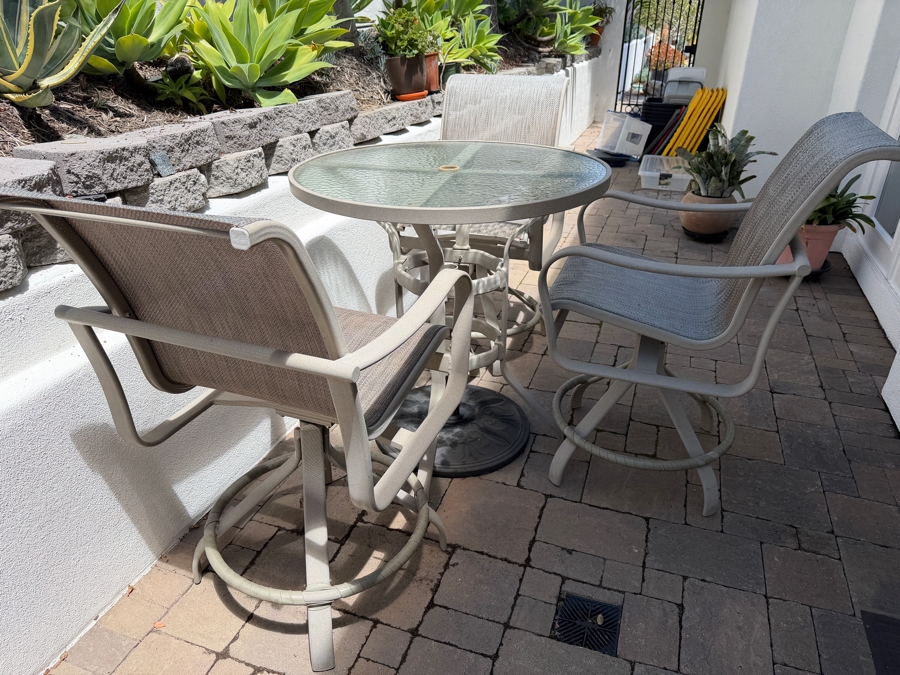 Just Added - Tropitone Furniture Bistro Set With Tropitone Table 36W X 37H And (3) Tropitone Swivel Chairs [Photo 6]