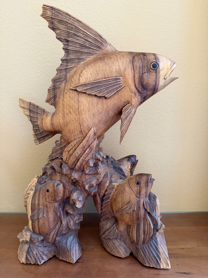 Just Added - Impressive Hawaiian Hand Carved Wooden Fish Sculpture 15W X 23.5H [Photo 2]