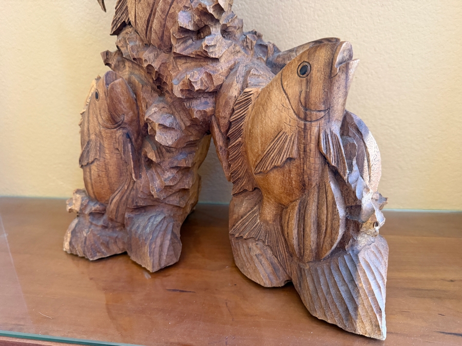 Just Added - Impressive Hawaiian Hand Carved Wooden Fish Sculpture 15W X 23.5H [Photo 3]