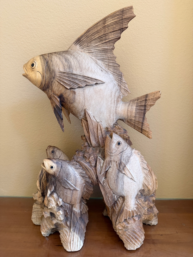 Just Added - Impressive Hawaiian Hand Carved Wooden Fish Sculpture 15W X 23.5H [Photo 4]