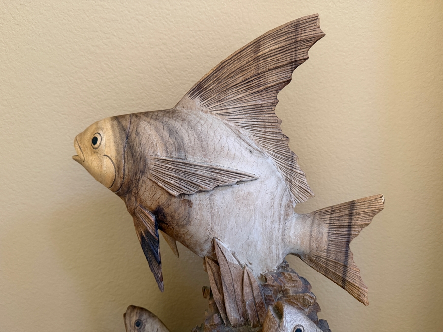 Just Added - Impressive Hawaiian Hand Carved Wooden Fish Sculpture 15W X 23.5H [Photo 5]