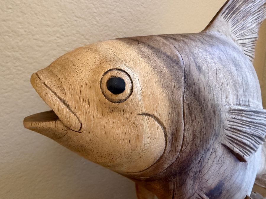 Just Added - Impressive Hawaiian Hand Carved Wooden Fish Sculpture 15W X 23.5H [Photo 6]