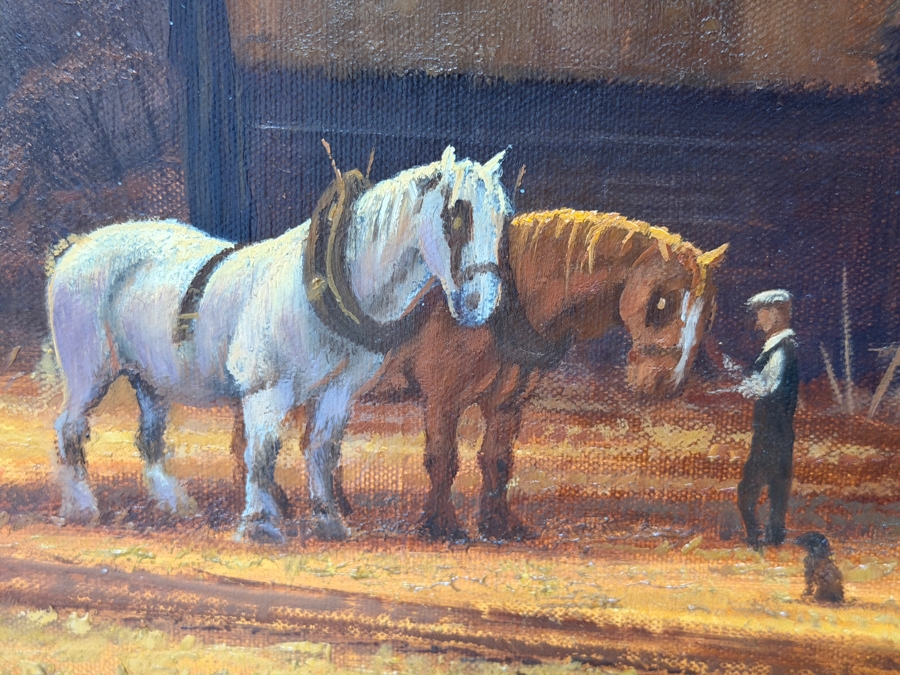Just Added - Christopher Osborne (B. 1947, United Kingdom) Stunning Original Oil Landscape Frame Horse Scene Painting On Canvas 36 X 24 Framed 41.5 X 29.5 [Photo 14]