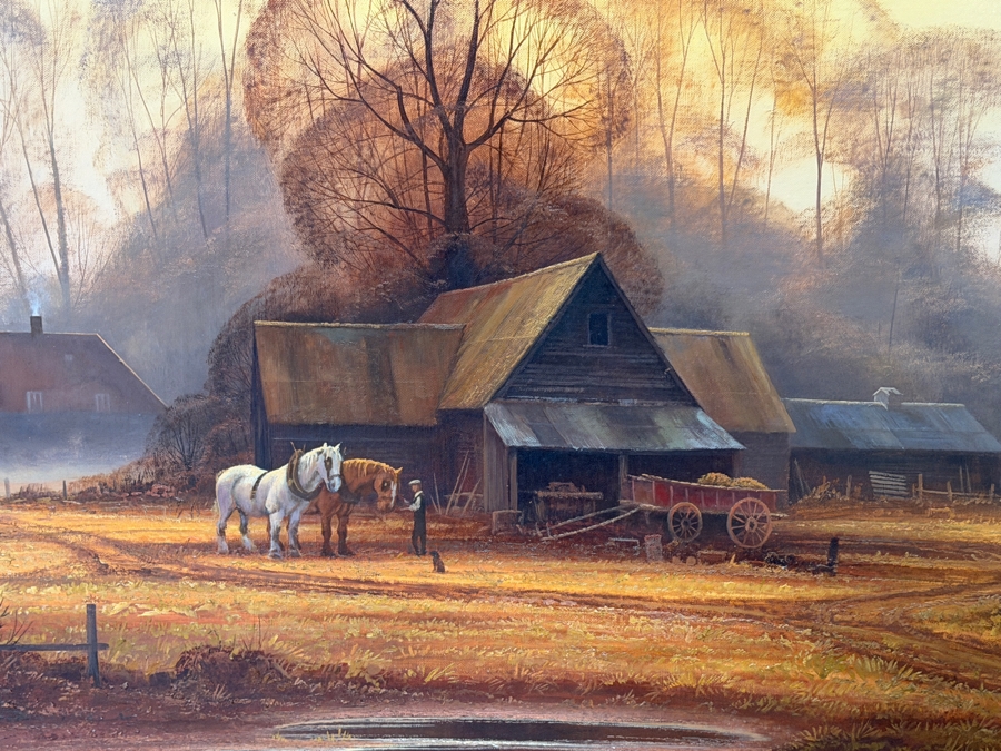 Just Added - Christopher Osborne (B. 1947, United Kingdom) Stunning Original Oil Landscape Frame Horse Scene Painting On Canvas 36 X 24 Framed 41.5 X 29.5 [Photo 5]