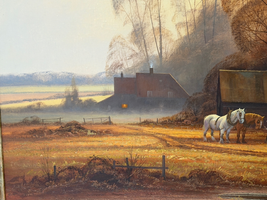 Just Added - Christopher Osborne (B. 1947, United Kingdom) Stunning Original Oil Landscape Frame Horse Scene Painting On Canvas 36 X 24 Framed 41.5 X 29.5 [Photo 10]