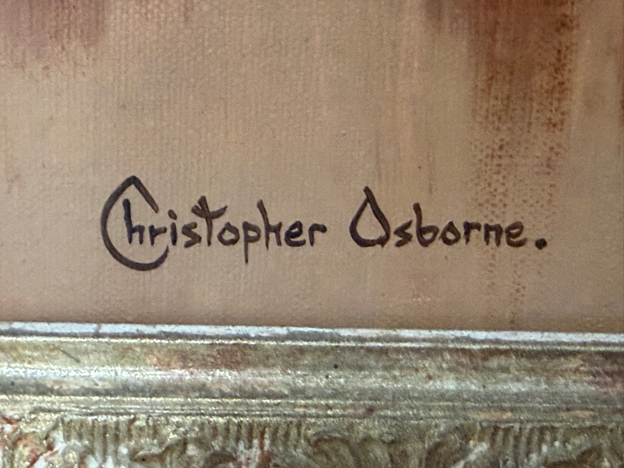 Just Added - Christopher Osborne (B. 1947, United Kingdom) Stunning Original Oil Landscape Frame Horse Scene Painting On Canvas 36 X 24 Framed 41.5 X 29.5 [Photo 12]