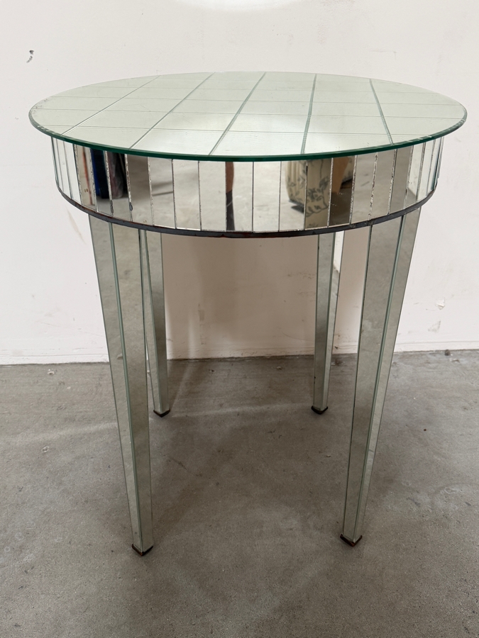 Just Added - Antique Period Art Deco Round Mirrored Table 21'W X 25'H [Photo 3]
