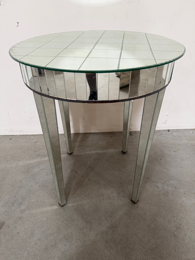Just Added - Antique Period Art Deco Round Mirrored Table 21'W X 25'H [Photo 2]