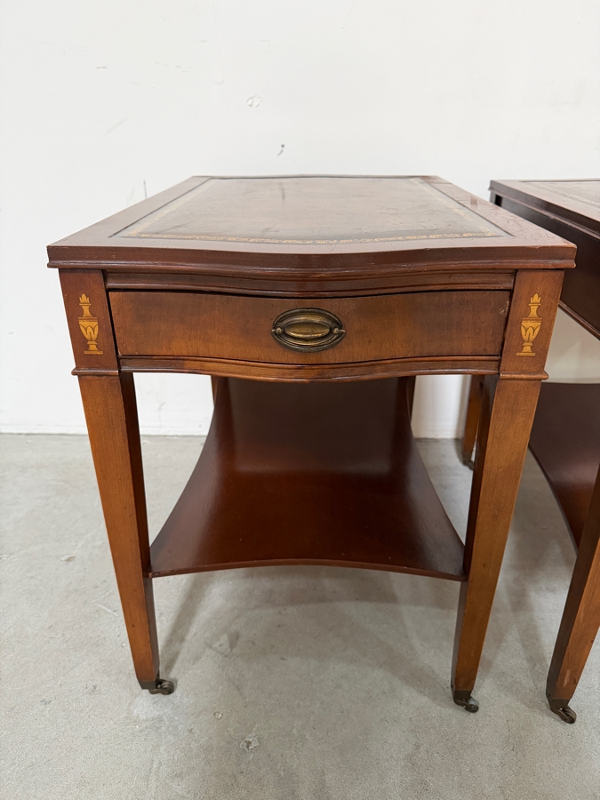 Just Added - Vintage Pair Of Regency Mahogany & Leather Top Side Tables 18W X 27D X 24H [Photo 5]