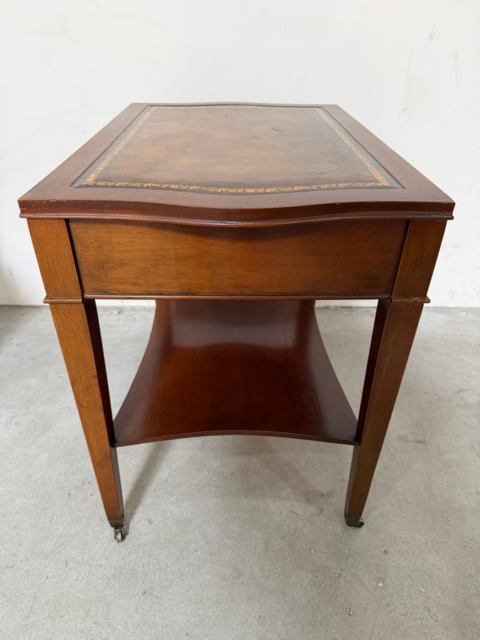 Just Added - Vintage Pair Of Regency Mahogany & Leather Top Side Tables 18W X 27D X 24H [Photo 9]