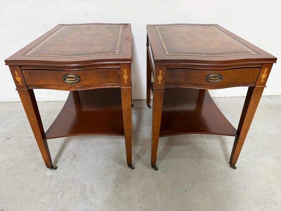 Just Added - Vintage Pair Of Regency Mahogany & Leather Top Side Tables 18W X 27D X 24H [Photo 3]