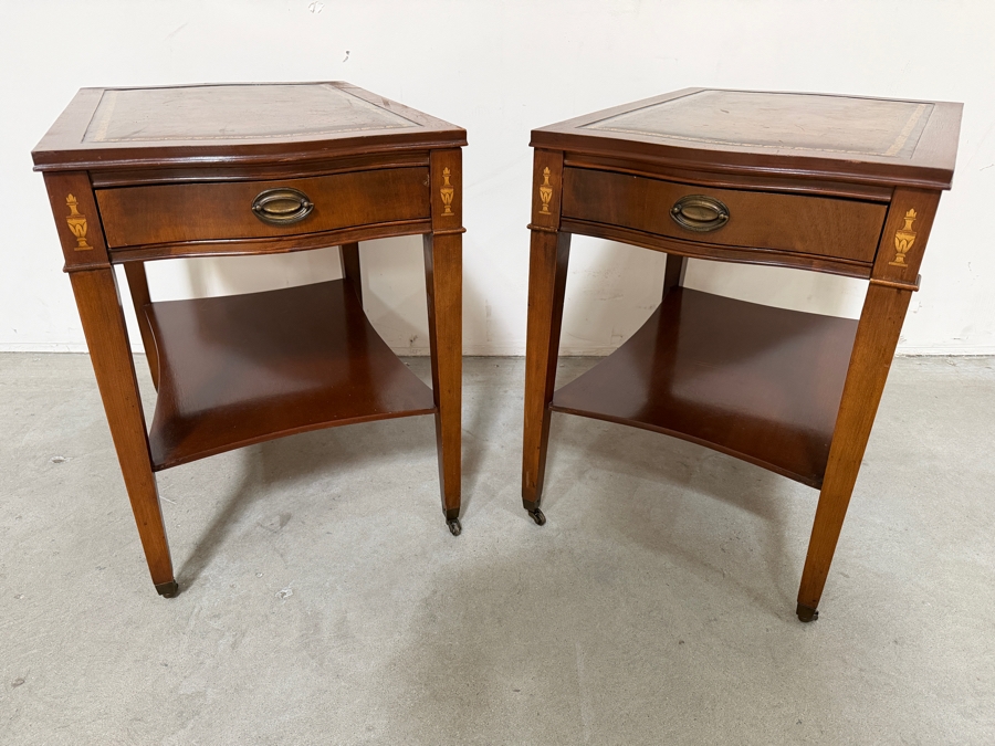 Just Added - Vintage Pair Of Regency Mahogany & Leather Top Side Tables 18W X 27D X 24H [Photo 6]