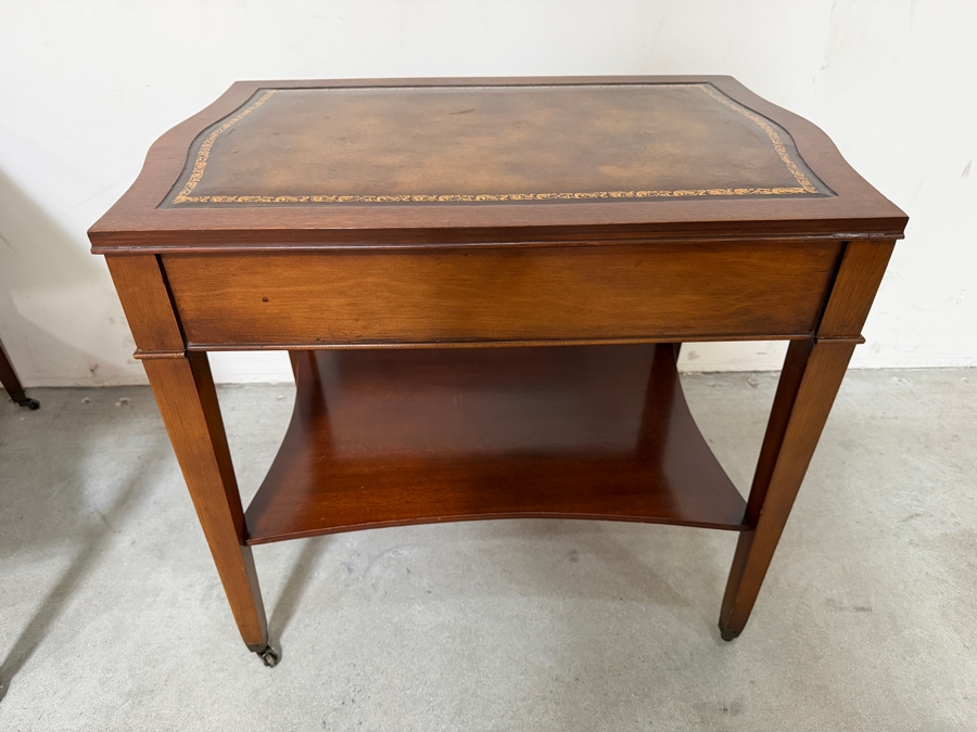 Just Added - Vintage Pair Of Regency Mahogany & Leather Top Side Tables 18W X 27D X 24H [Photo 8]