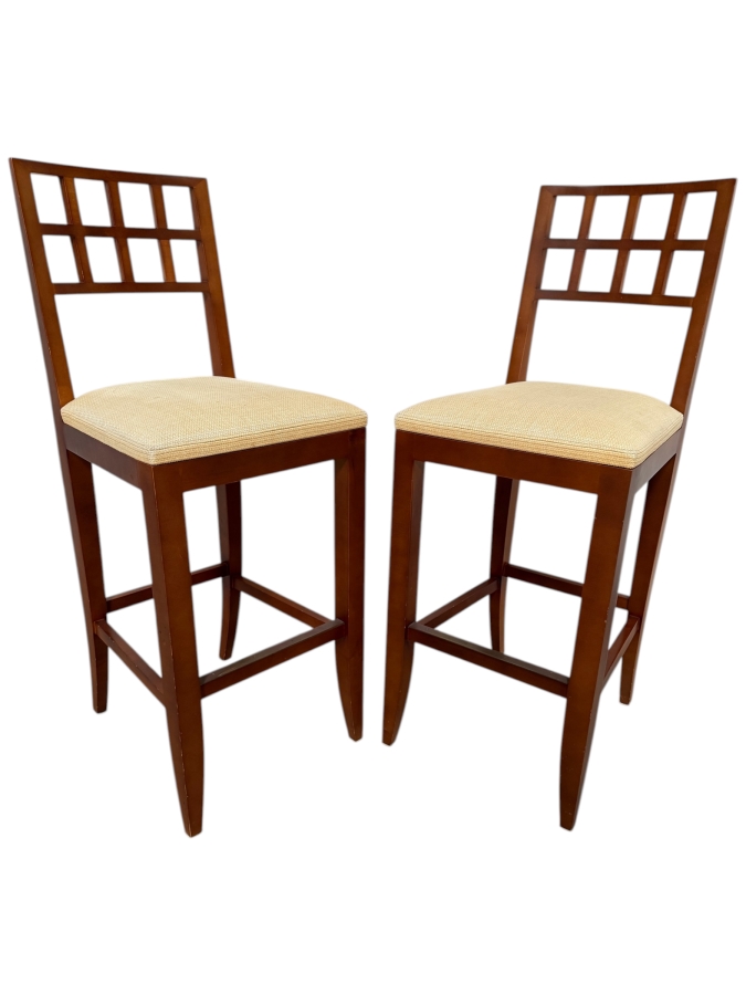 Just Added - Pair Of Wooden Bar Stools By Interior Crafts Inc 30'H Seat Height