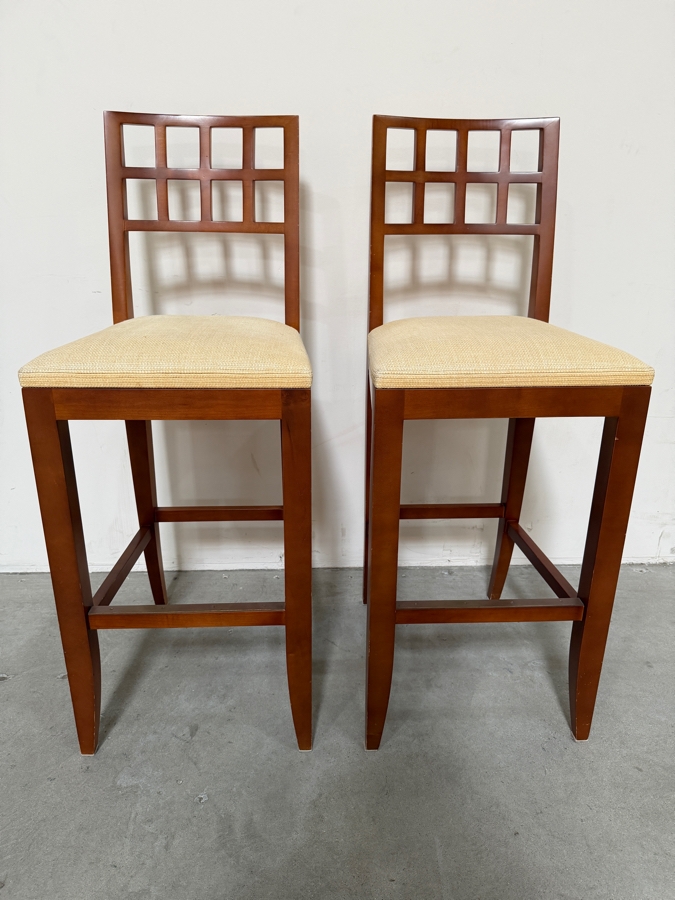 Just Added - Pair Of Wooden Bar Stools By Interior Crafts Inc 30'H Seat Height [Photo 3]