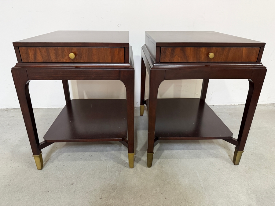 Just Added - Pair Of Wooden Side Tables With Single Drawer By The Fairfield Chair Company 22W X 26D X 28.5H [Photo 2]