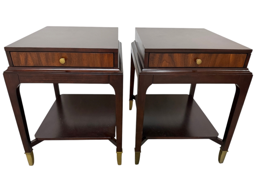 Just Added - Pair Of Wooden Side Tables With Single Drawer By The Fairfield Chair Company 22W X 26D X 28.5H