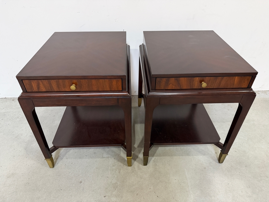 Just Added - Pair Of Wooden Side Tables With Single Drawer By The Fairfield Chair Company 22W X 26D X 28.5H [Photo 3]