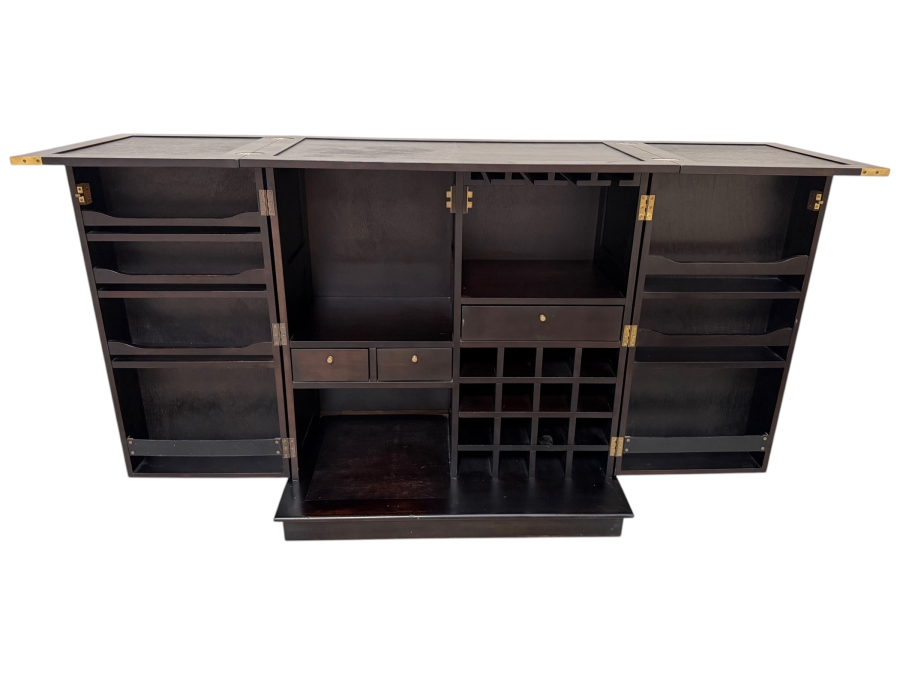 Just Added - Z Gallerie Portable Wooden Home Bar / Wine Cabinet 39W (78W Extended) X 22D X 42H