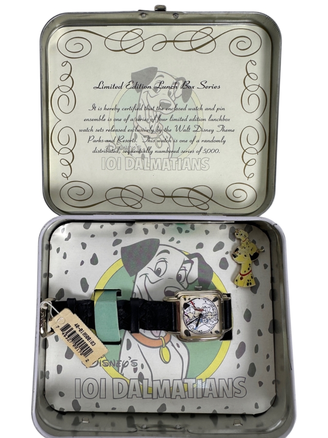 Disney 101 Dalmatians Limited Edition Of 5,000 Lunch Box Series Watch And Pin Set With Certificate Of Authenticity