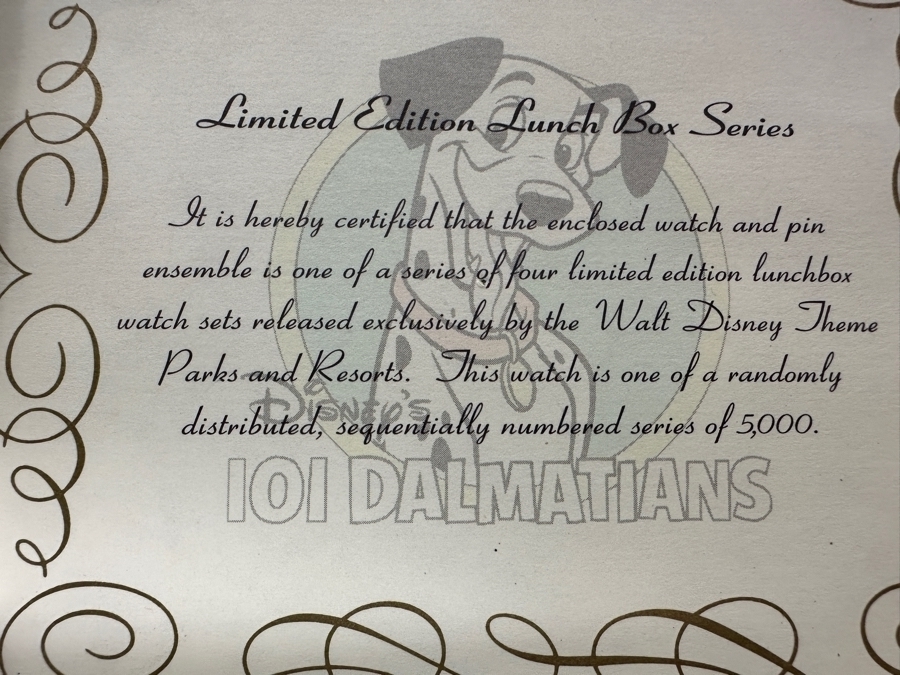 Disney 101 Dalmatians Limited Edition Of 5,000 Lunch Box Series Watch And Pin Set With Certificate Of Authenticity [Photo 4]