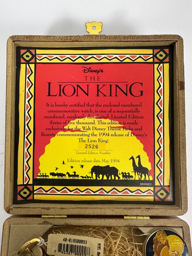 Disney’s The Lion King 1994 Commemorative Limited Edition Of 5,000 Watch And Pin Set In Original Wooden Box [Photo 5]