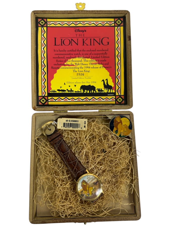 Disney’s The Lion King 1994 Commemorative Limited Edition Of 5,000 Watch And Pin Set In Original Wooden Box