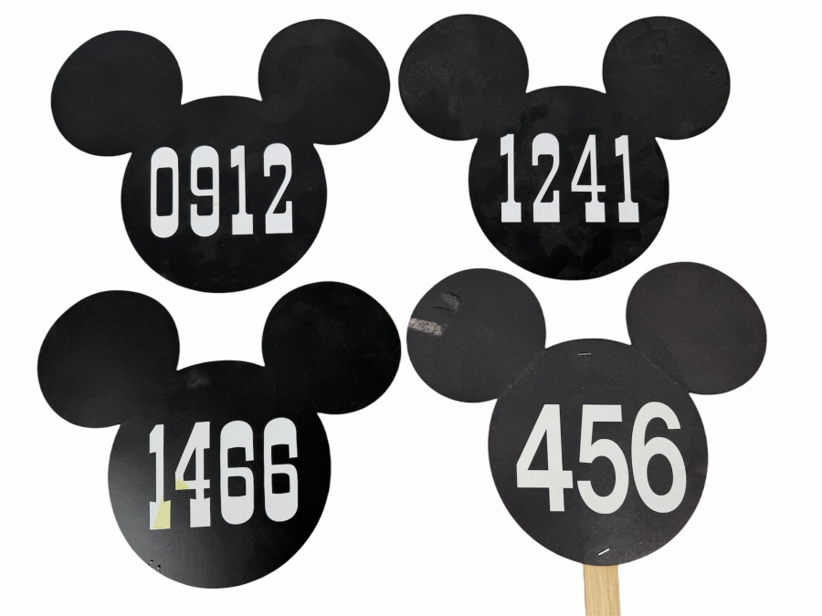 Just Added - Rare Set Of Four Original Vintage Disney Disneyana Convention Auction Bidder's Paddles Mickey Mouse Ears (One With Stick)
